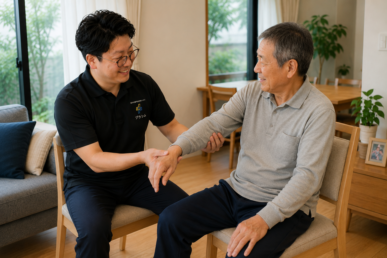 Plusimの療法士が自宅で訪問リハビリを行う様子